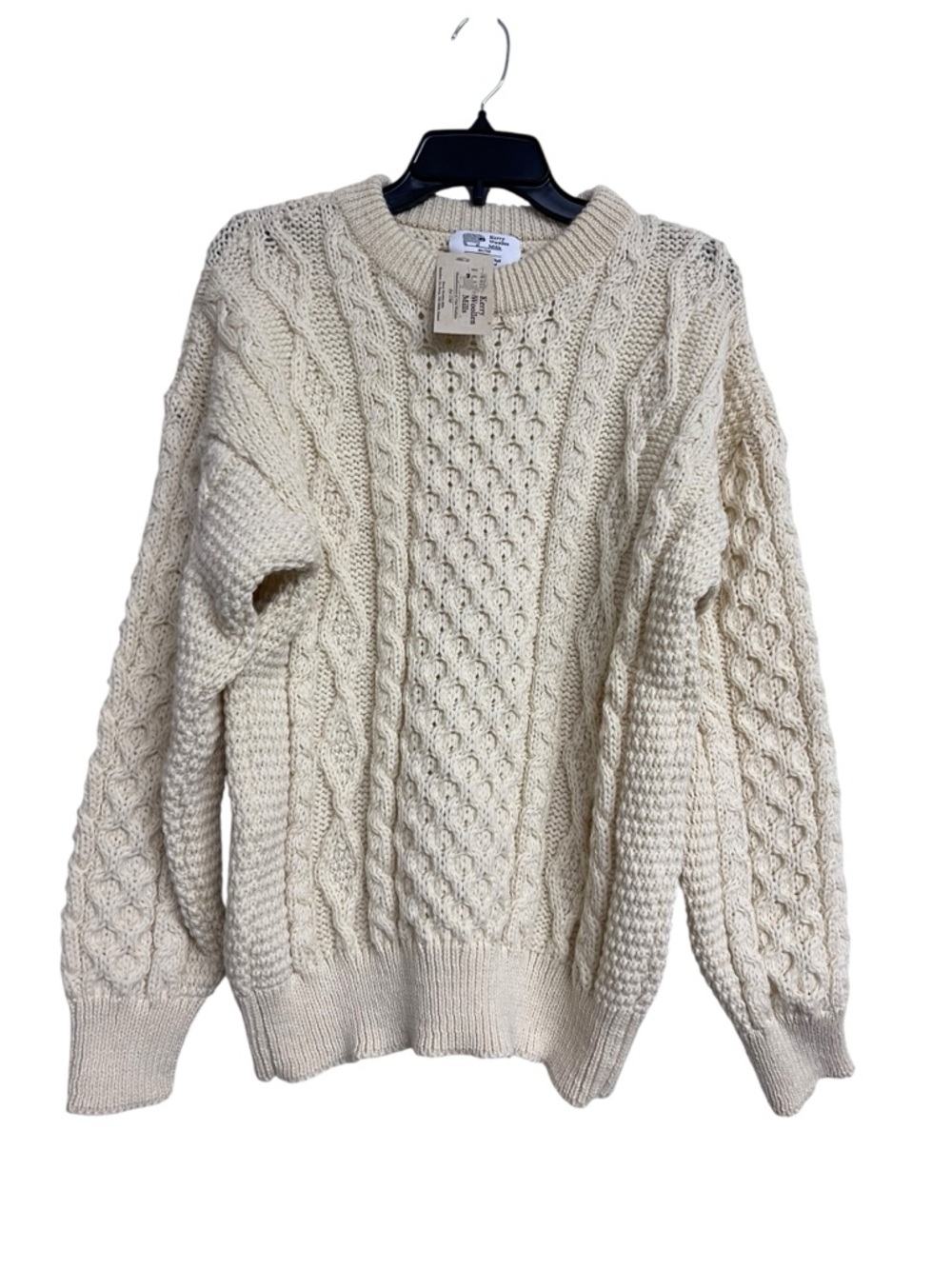 NWT Karen Woolen Mills Cream Cable Chunky Knit Fisherman Wool Sweater